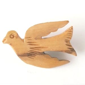 Peace Brooch Dove Wood Carved Pin Vintage Unisex Festival Retro